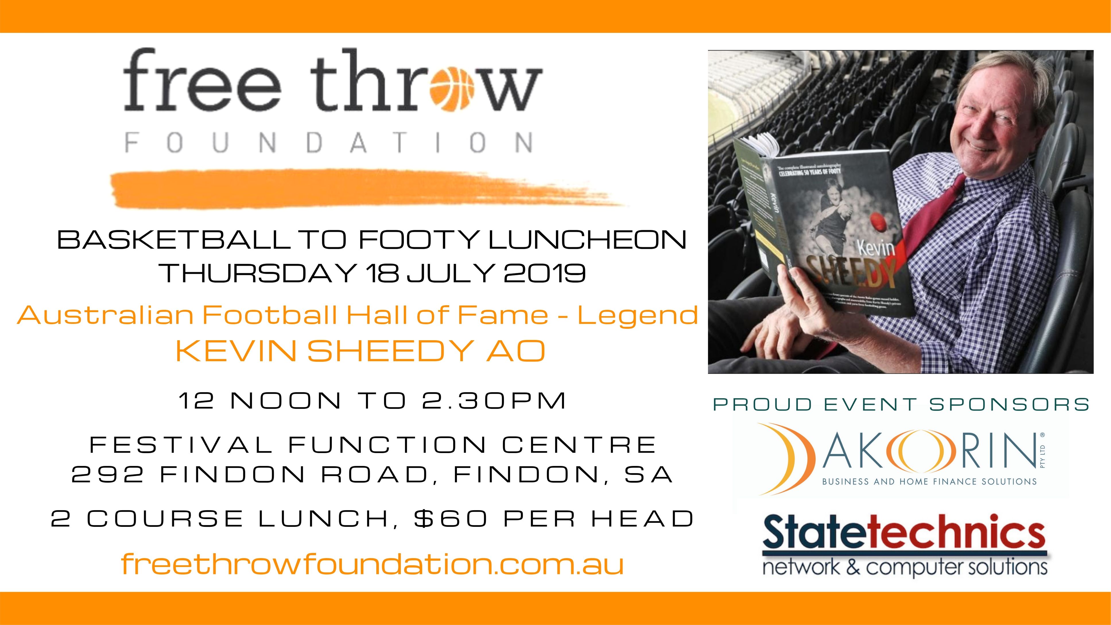 Featured image for “Australian Football Legend, Kevin Sheedy AO to headline Free Throw Foundation’s first Basketball to Footy Luncheon in Adelaide”